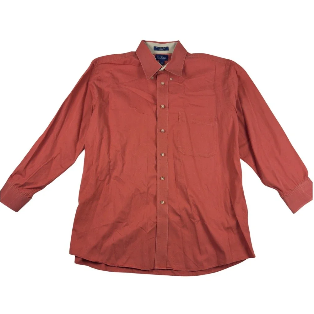 Paul Fredrick Mens Button Down Shirt Bundle 3 Pack Cotton Khaki Coral Blue L